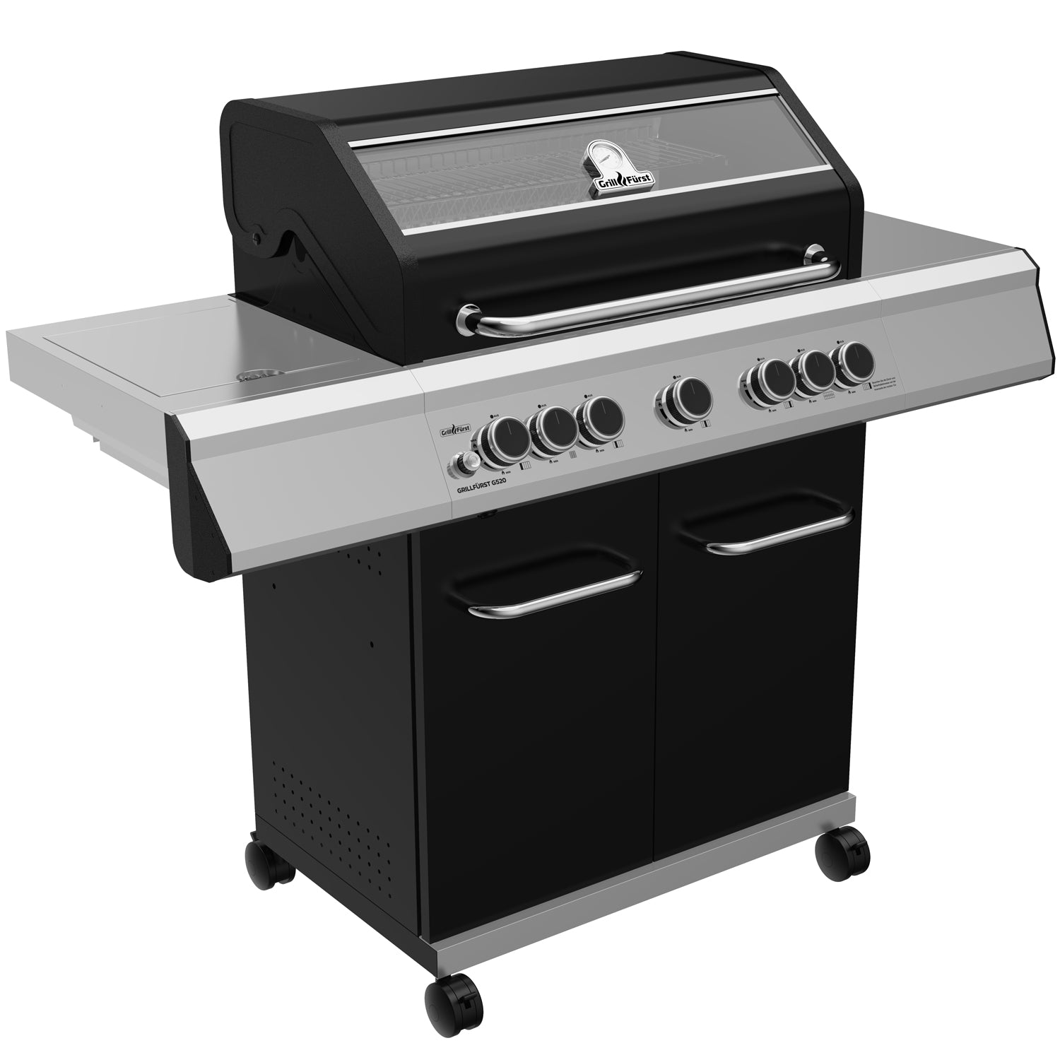 Gassgrill G520E 5 brennere bakbrenner rustfritt stål rist nærbilde brennere