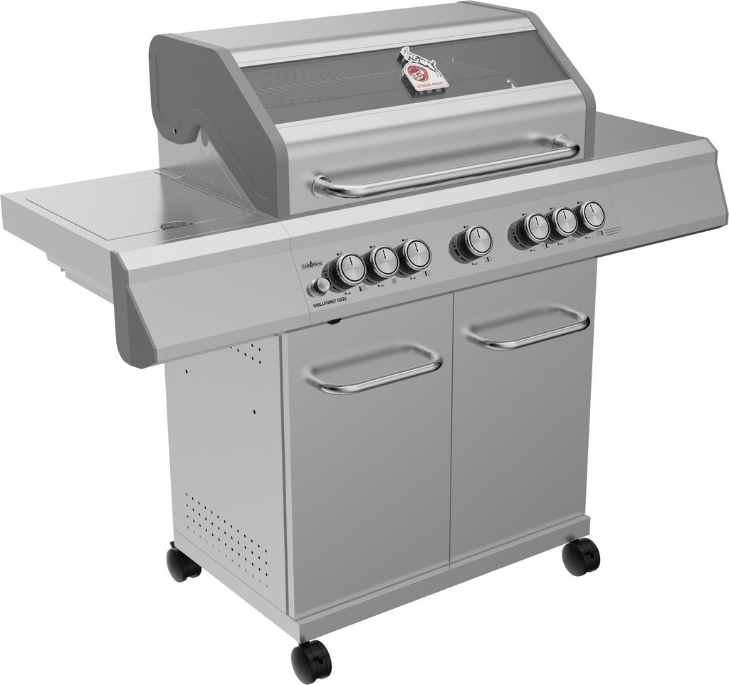 Gassgrill G521G 5 brennere rustfritt stål bakbrenner Grillfürst detaljer