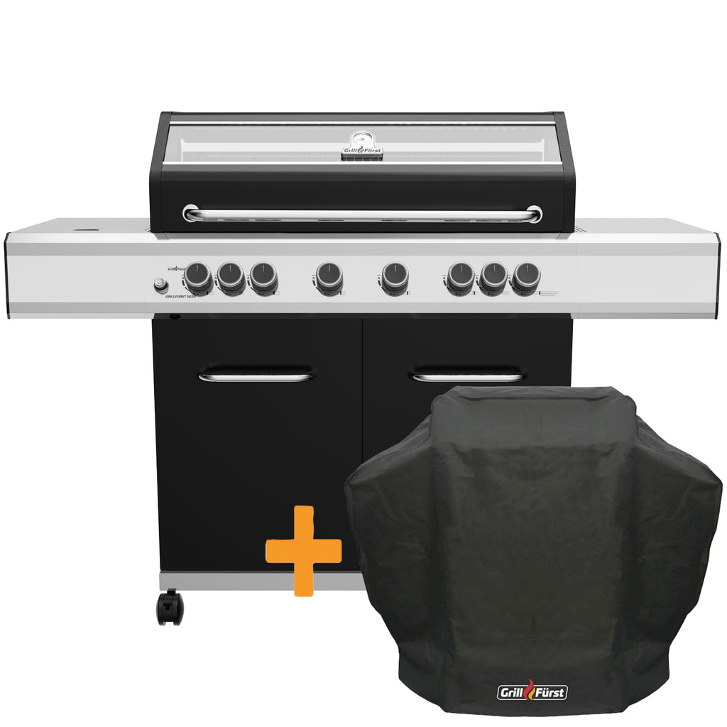 Gassgrill G620E 6 brennere bakbrenner rustfritt stål rist forfra