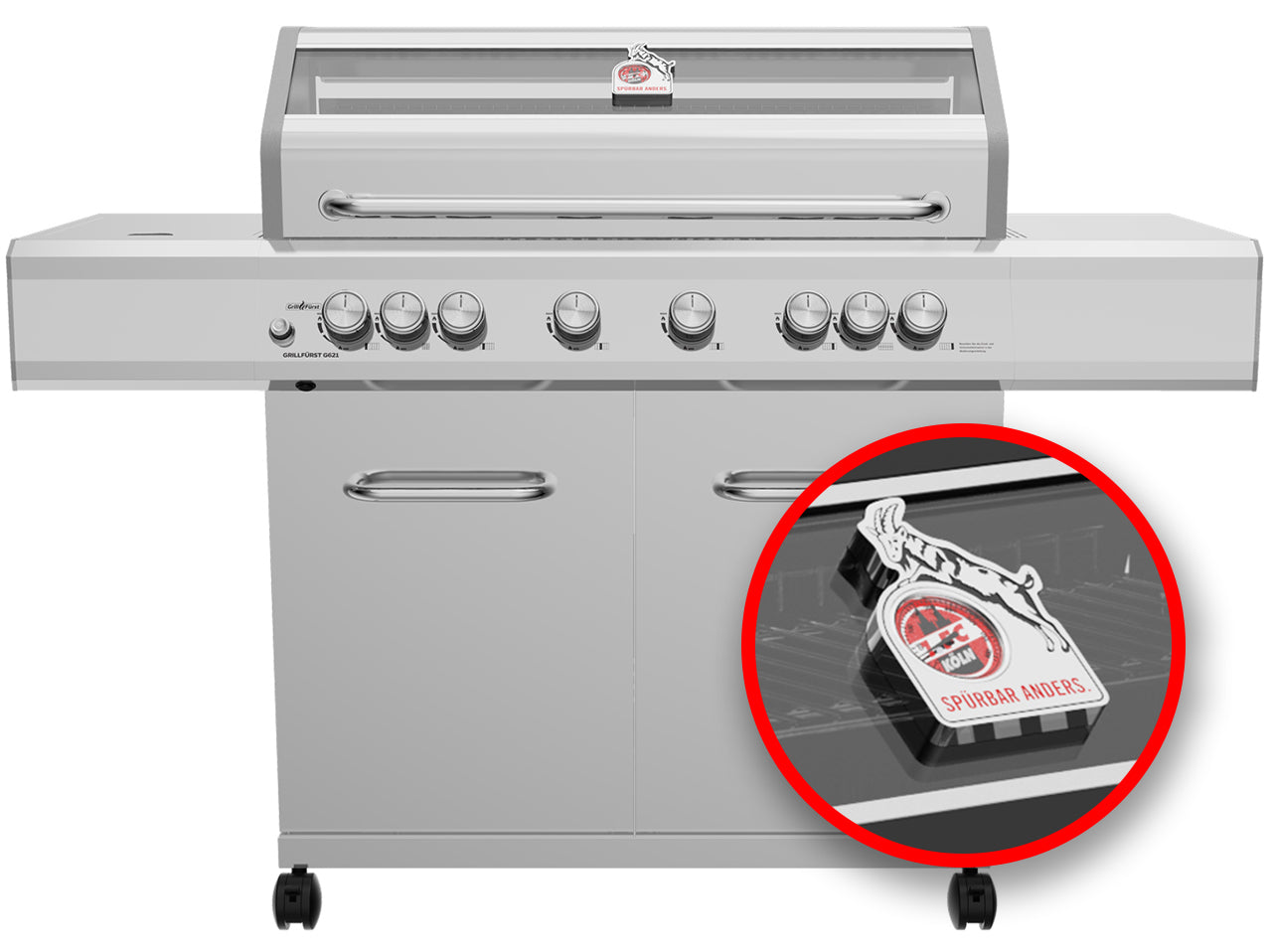 Gassgrill G621G 6 brennere rustfritt stål bakbrenner 1. FC Köln forside