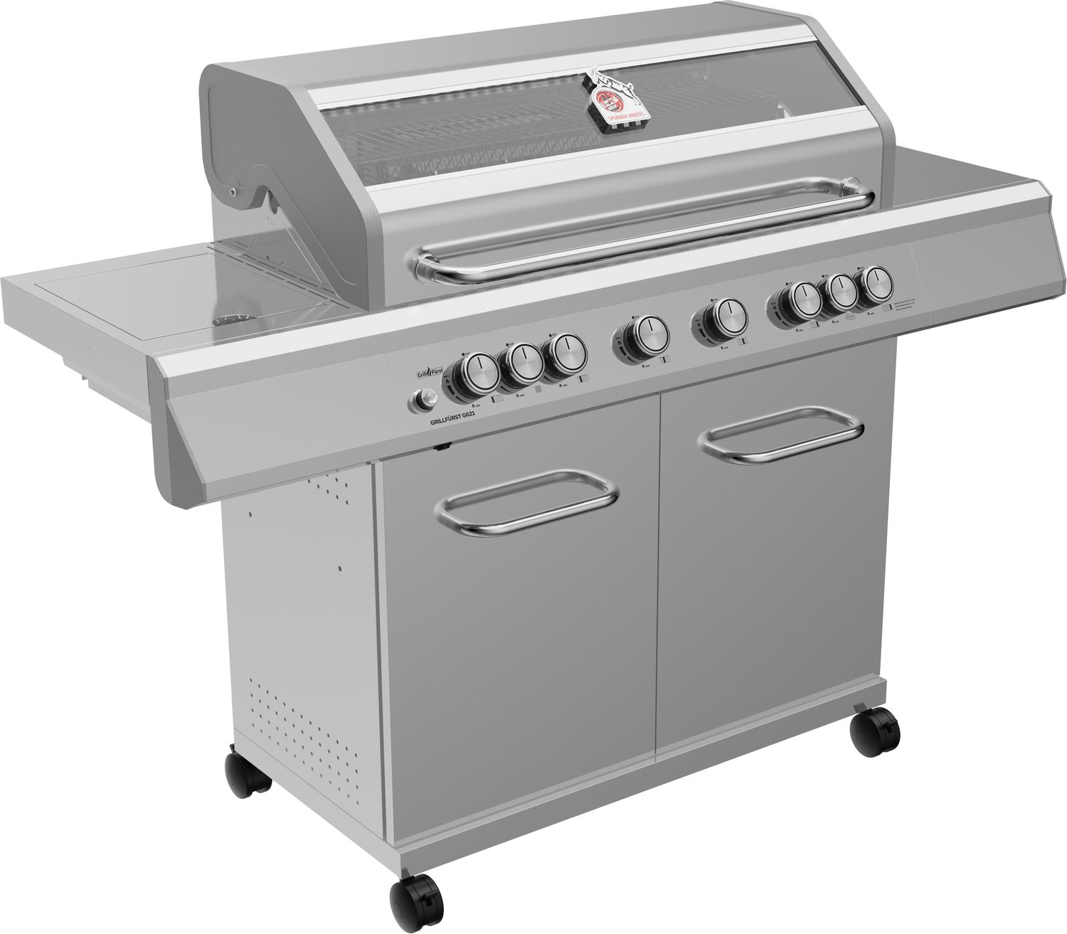 Nærbilde av kontrollpanel på Gassgrill G621G 6 brennere rustfritt stål bakbrenner 1. FC Köln