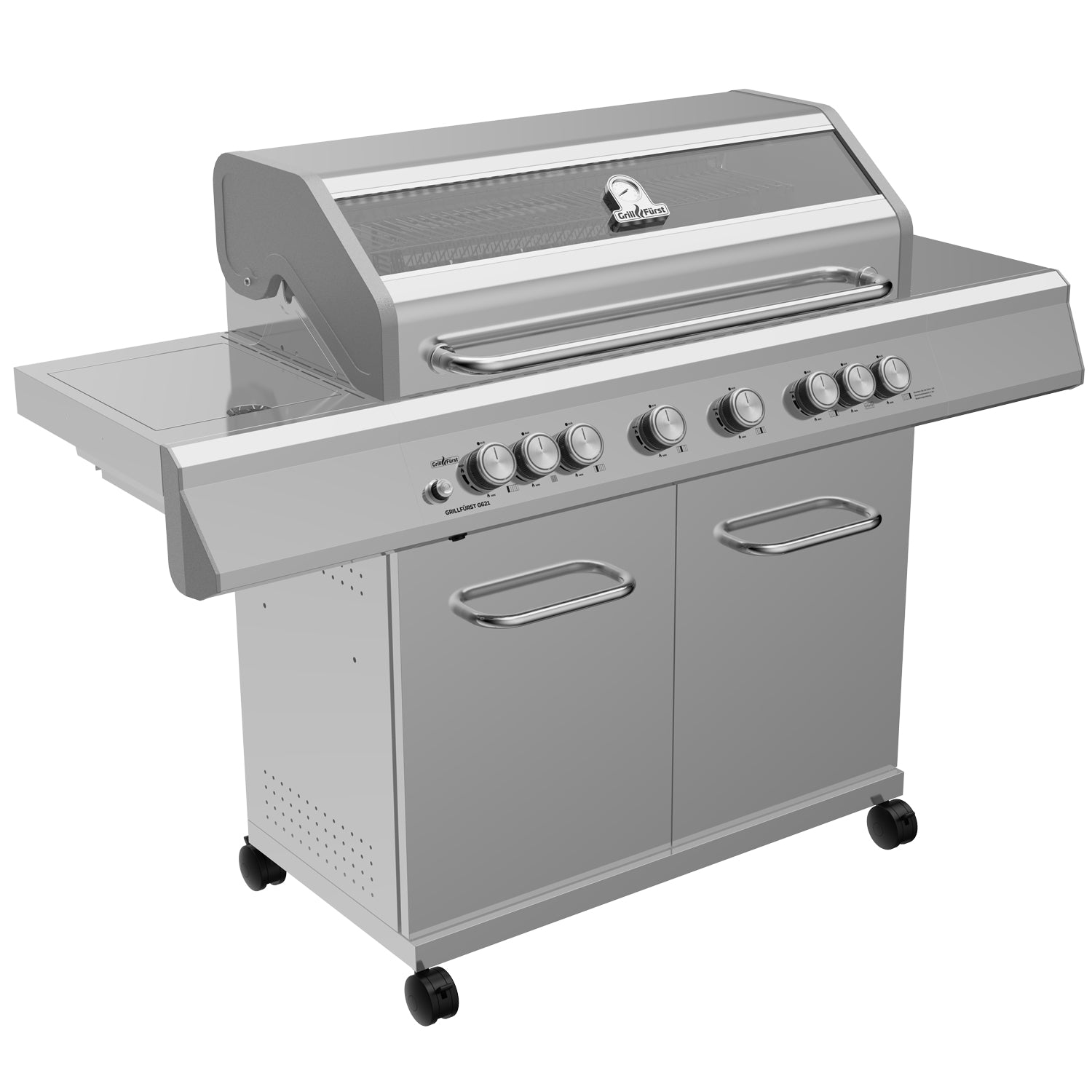 Montert Gassgrill G621G rustfritt stål 6 brennere med åpent lokk