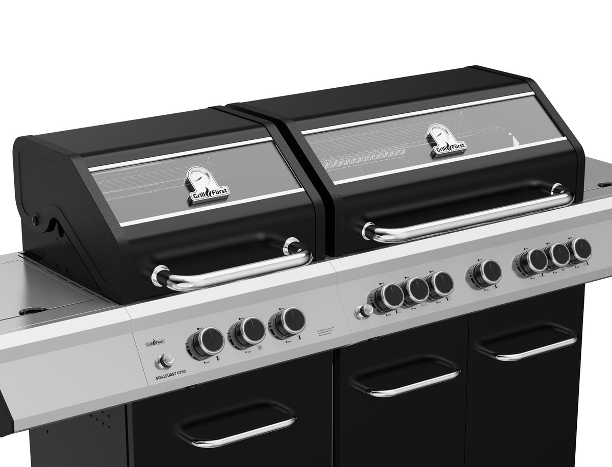 Nærbilde av kontrollpanel på Gassgrill G750E 7 brennere dobbelt grillkammer rustfritt stål rist