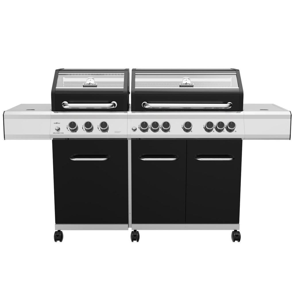 Gassgrill G750G 7 brennere dobbelt grillkammer støpejernsrist bakside
