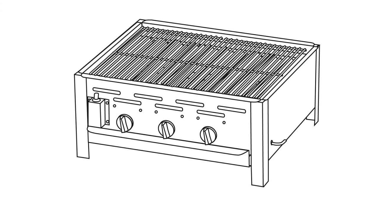 Gassgrill gastro 3 brennere med forkrommet rist 60 cm forfra