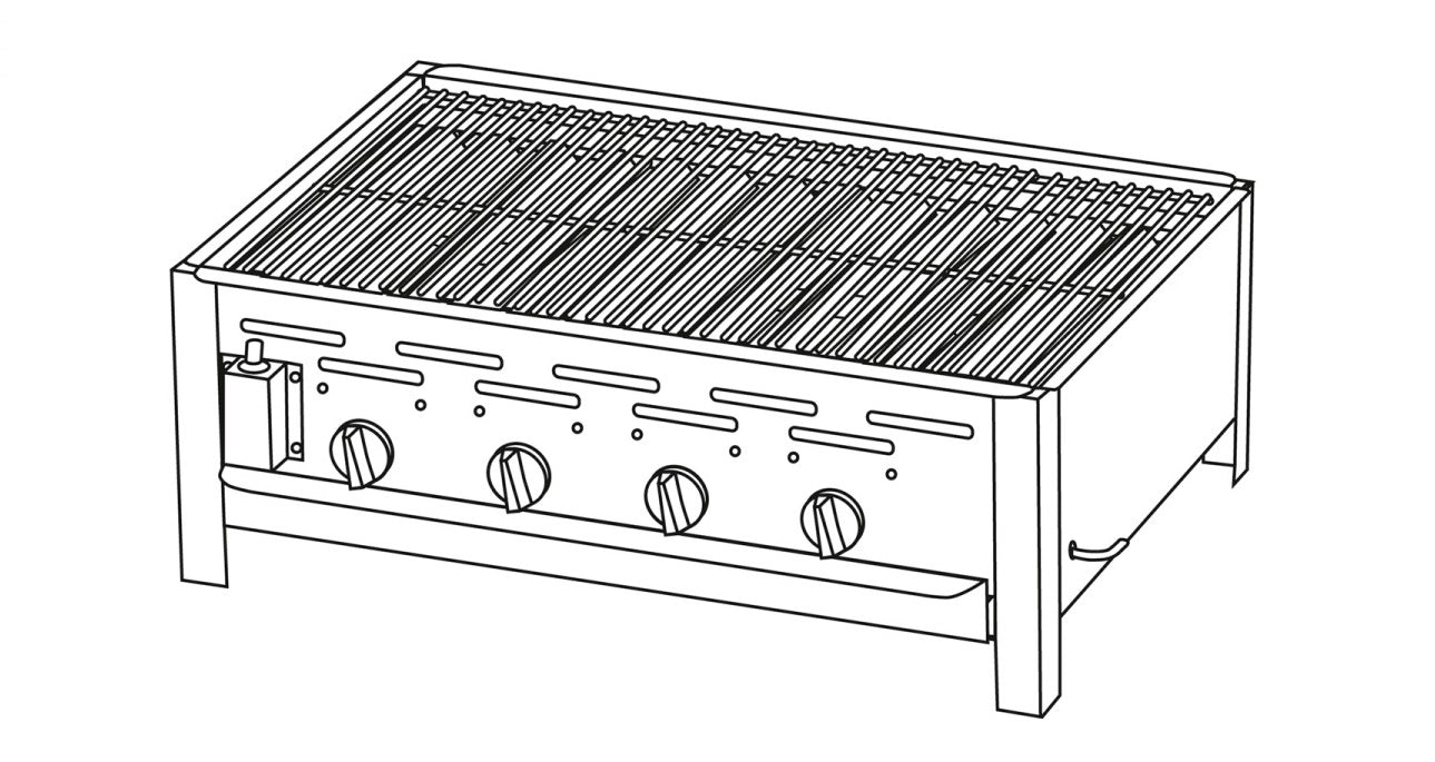 Gassgrill gastro 4 brennere med forkrommet rist 76 cm forfra