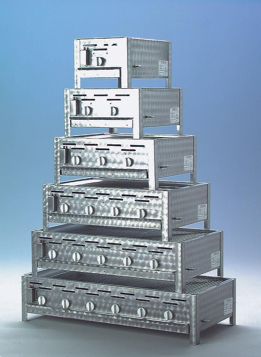 Gassgrill gastro 4 brennere med rist og stålpanne detalj av rist og panne