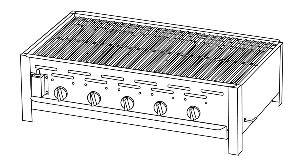 Gassgrill gastro 5 brennere forkrommet rist rustfritt stål forfra