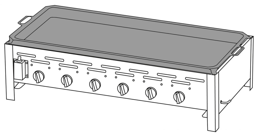 Gassgrill gastro 6 brennere med stålpanne rustfritt stål fra forsiden