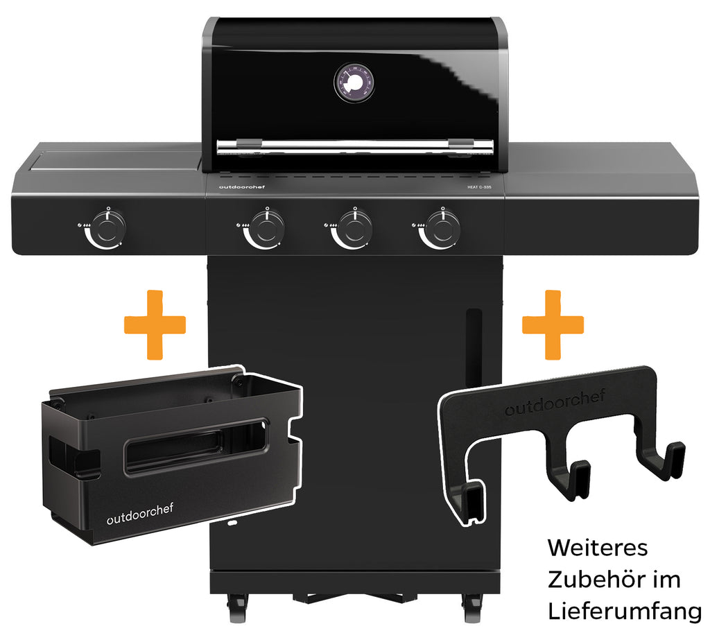 Montert Gassgrill HEAT C-335 3 brennere Blazing Zone med grilltrekk i bruk