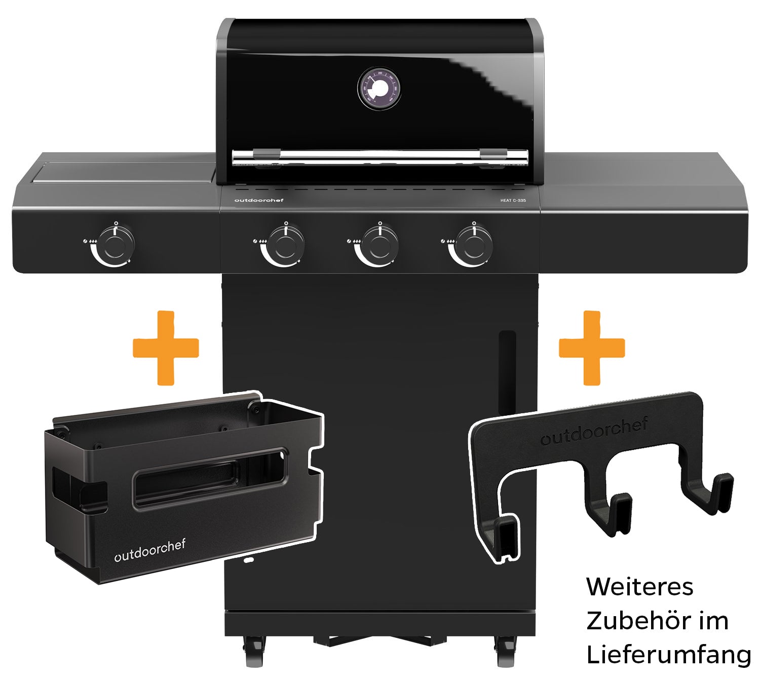 Montert Gassgrill HEAT C-335 3 brennere Blazing Zone med grilltrekk i bruk