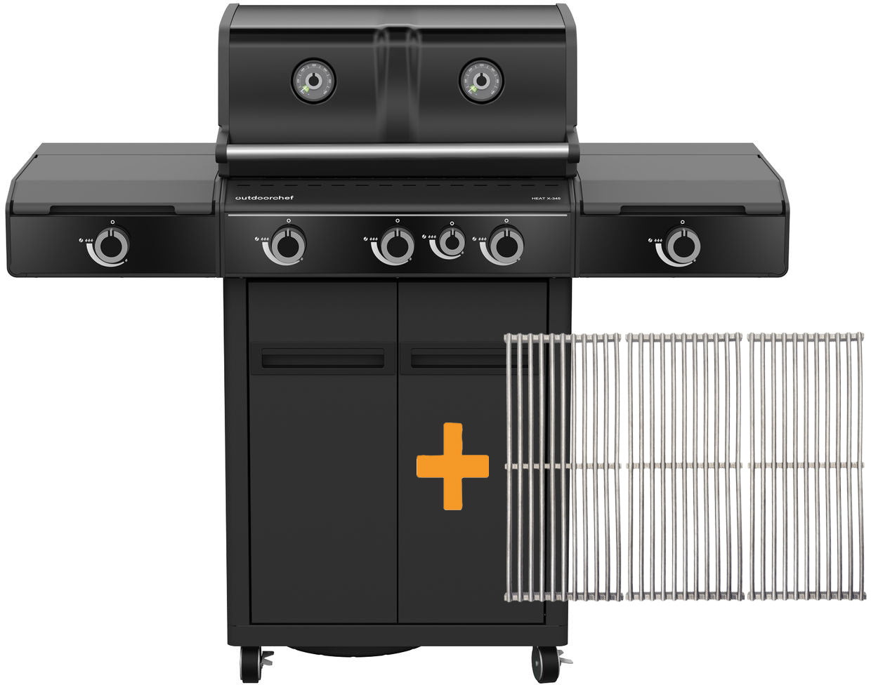 Gassgrill HEAT X-345 RB med rustfritt stål rist-sett forfra