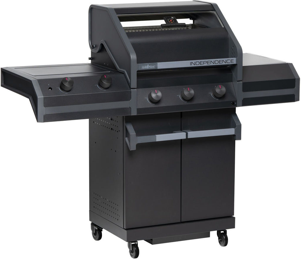 Gassgrill Independence P330G 3 brennere støpejernsrist detalj av kontrollpanel