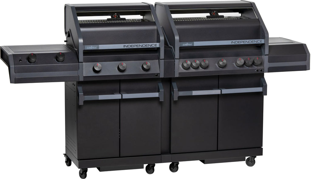 Oversikt over kontrollpanel på Gassgrill Independence P830G dobbelt kammer 8 brennere