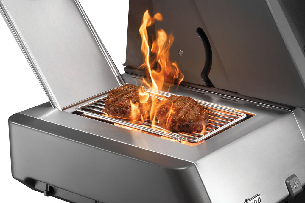 Sidebrenner og vindskjerm på Gassgrill Prestige 665 Connected rustfritt stål