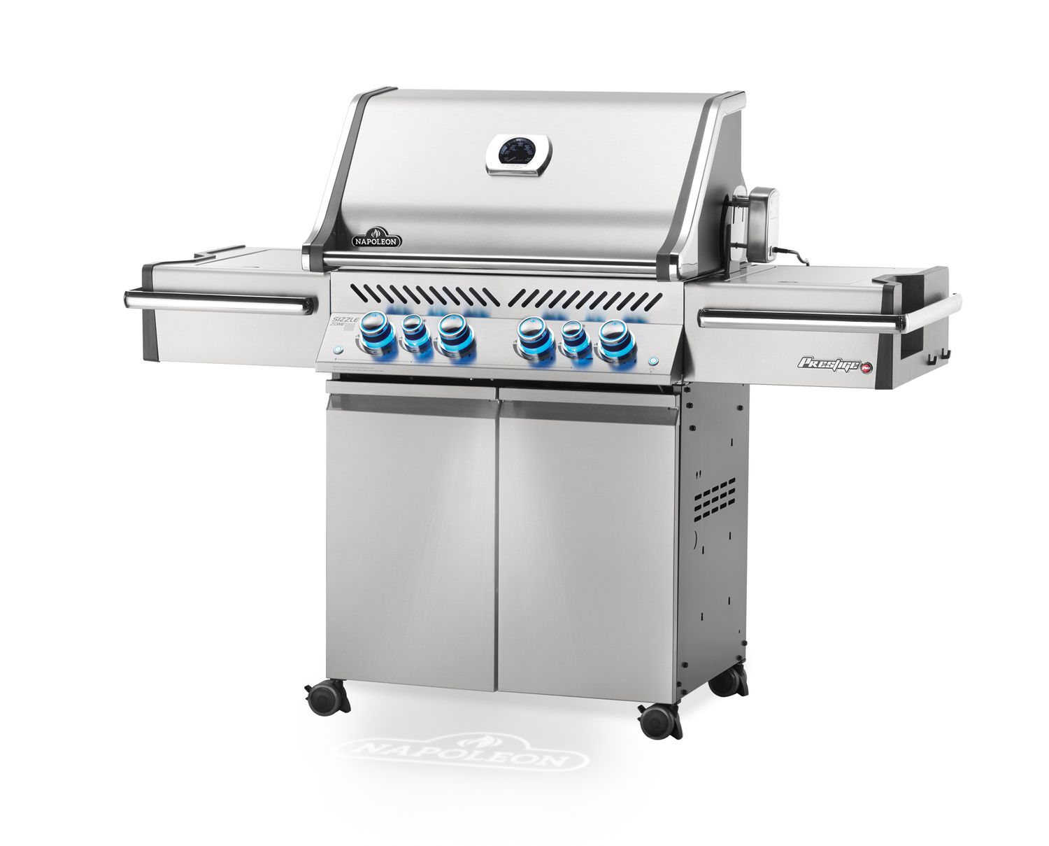 Montert Gassgrill Prestige PRO 500 rustfritt stål med dreiespidd utendørs