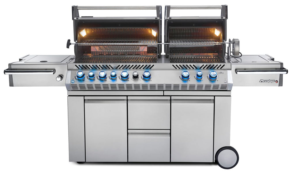 Gassgrill Prestige PRO 825 rustfritt stål bakside med dreiespidd