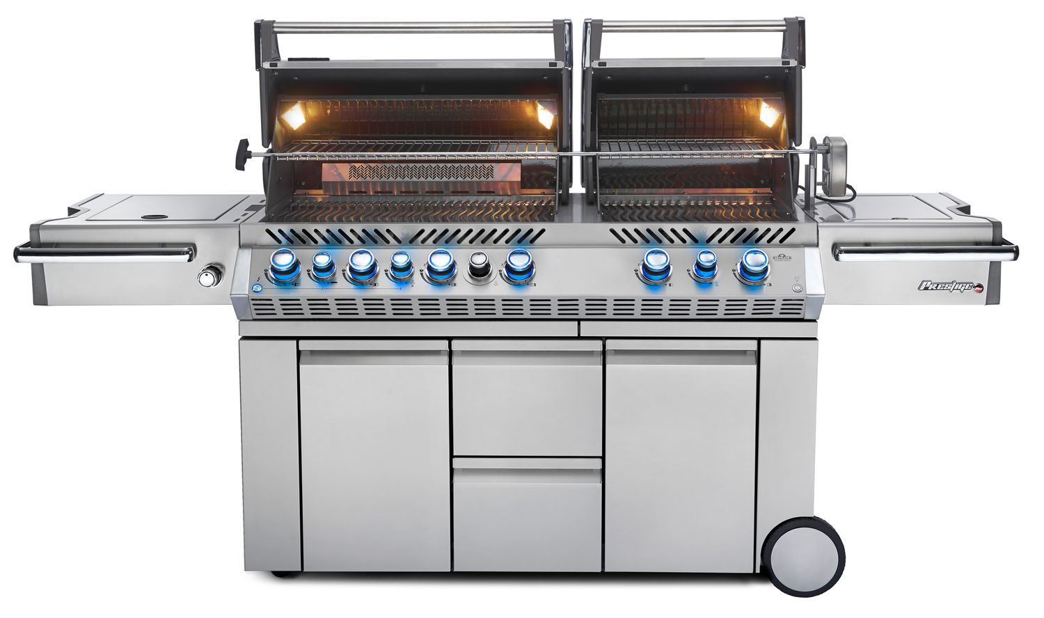 Gassgrill Prestige PRO 825 rustfritt stål bakside med dreiespidd
