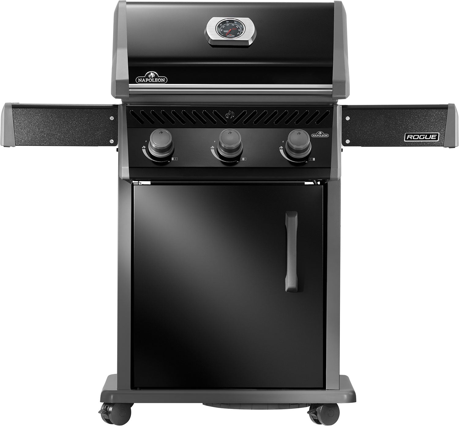 Gassgrill Rogue 425 all black 3 brennere støpejernsrist front