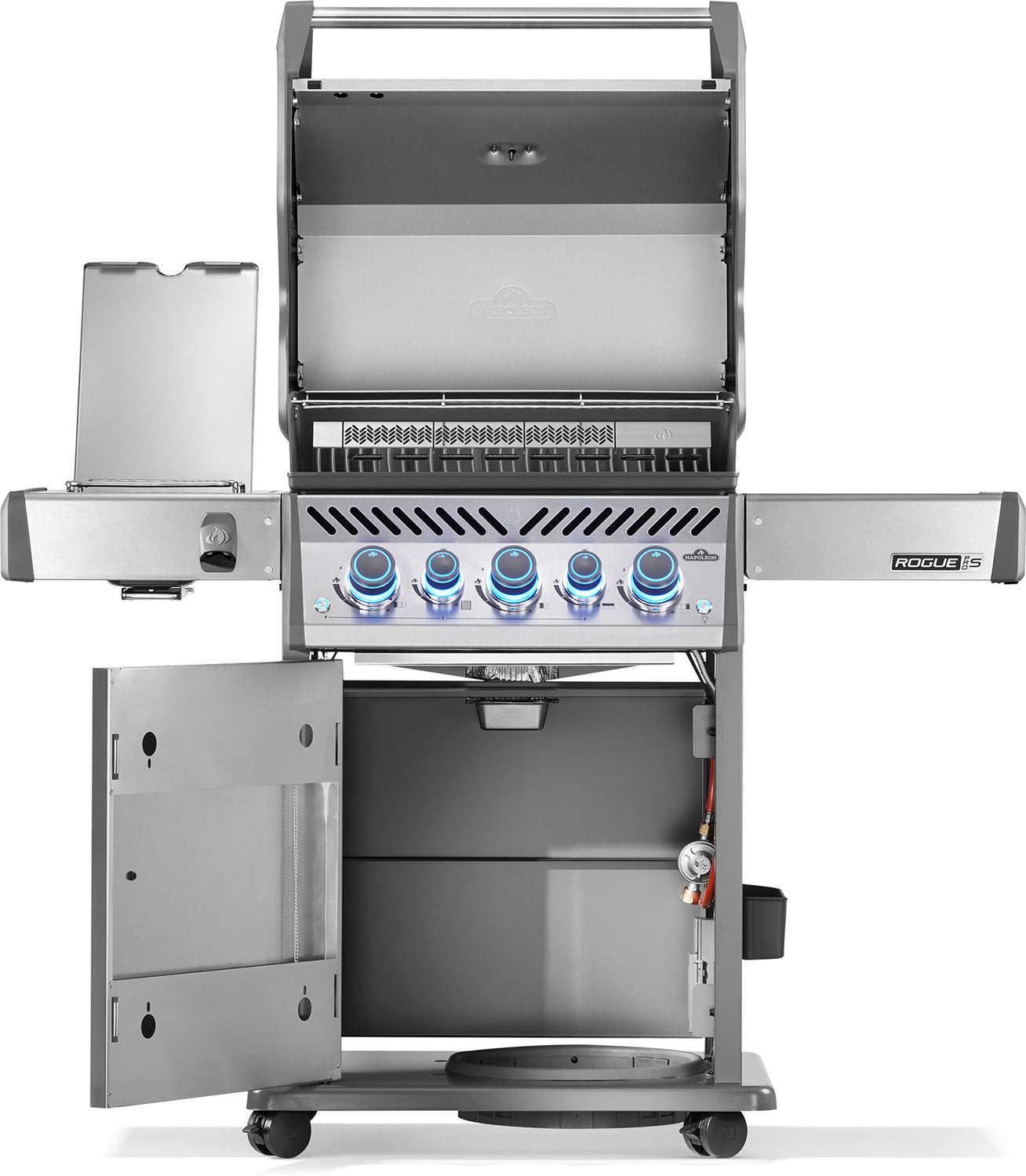 Gassgrill Rogue PRO-S 425 rustfritt stål Sizzle Zone - Napoleon med lokket åpent