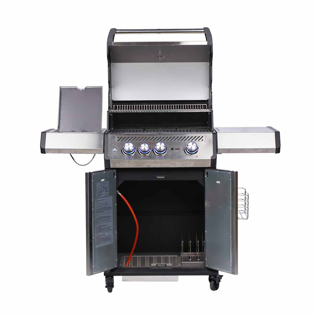 Detalj av opplyste knotter på Gassgrill S-301 Pro rustfritt stål 3 brennere sidebrenner