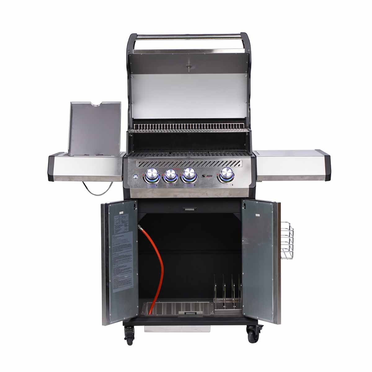 Detalj av opplyste knotter på Gassgrill S-301 Pro rustfritt stål 3 brennere sidebrenner