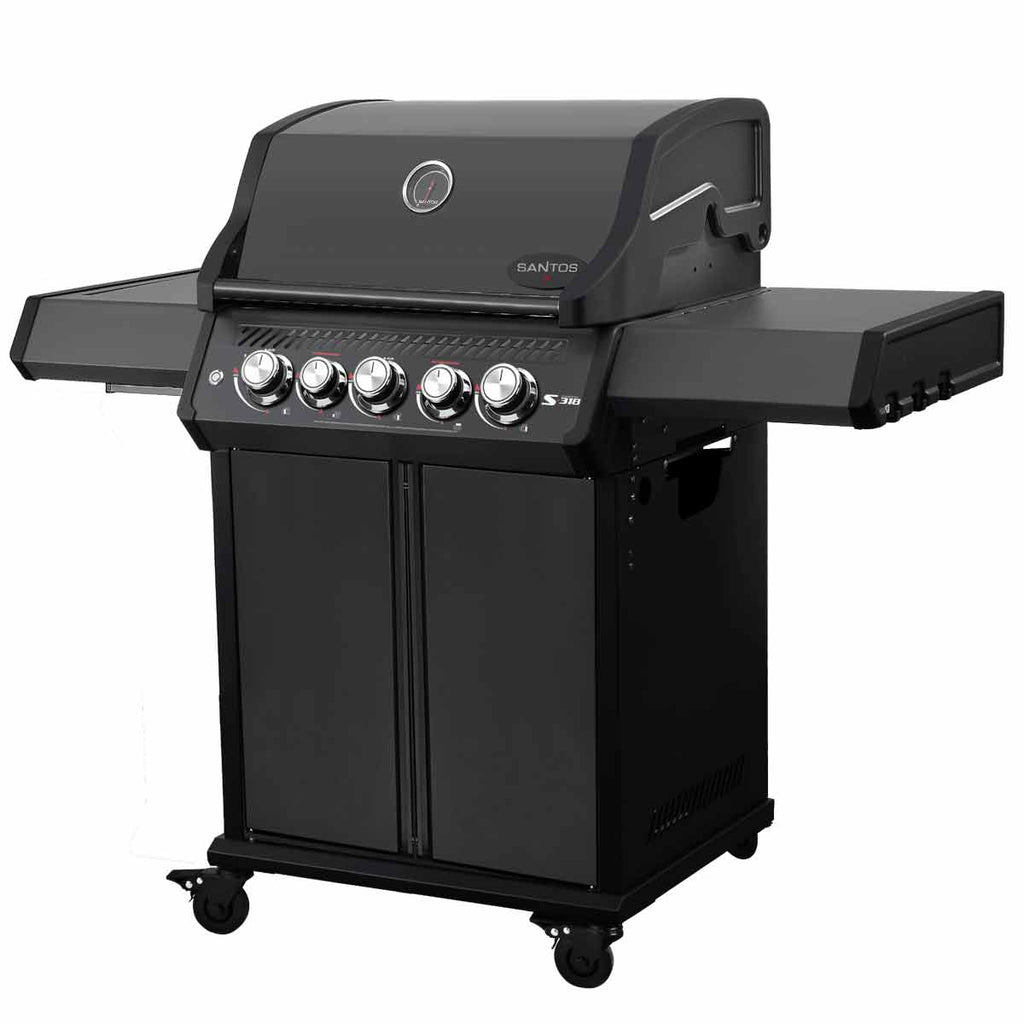 Termometer i lokk på Gassgrill S-318 Pro All Black 3 brennere sidebrenner og bakbrenner