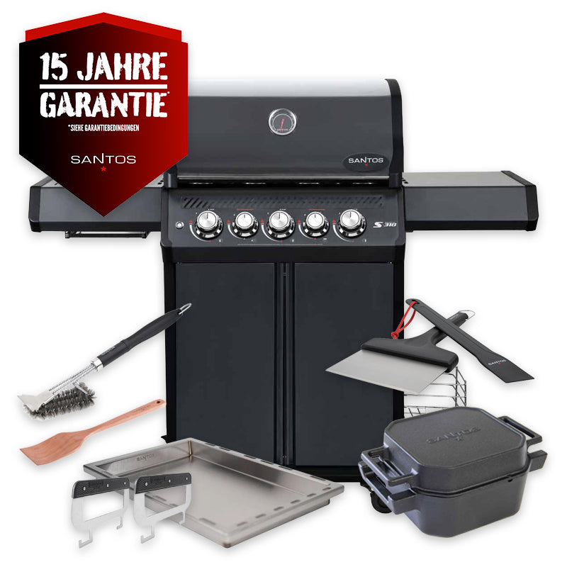 Gassgrill S-318 Pro All Black sidebrenner bakbrenner bundle - SANTOS forfra