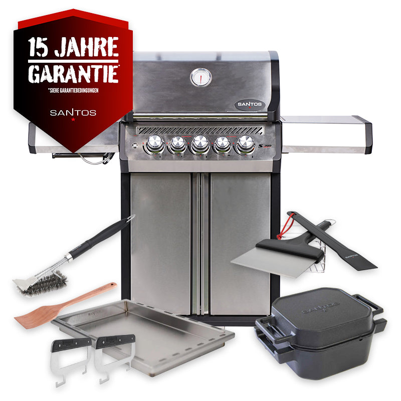 Gassgrill S-318 Pro rustfritt stål 3 brennere bakbrenner forfra