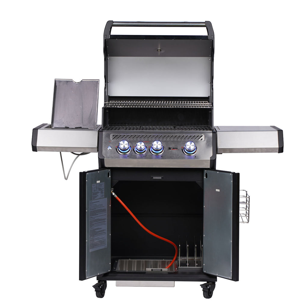 Gassgrill S-318 Pro rustfritt stål 3 brennere bakbrenner bakside