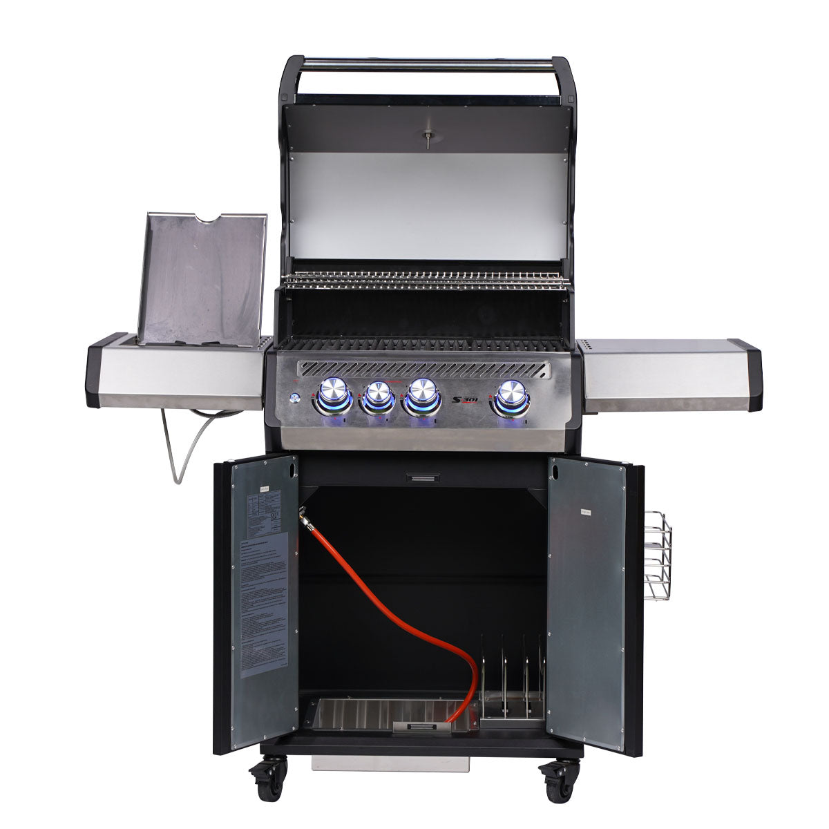 Gassgrill S-318 Pro rustfritt stål 3 brennere bakbrenner bakside