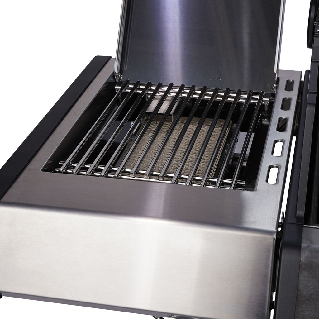 Gassgrill S-318 Pro rustfritt stål 3 brennere bakbrenner under oppbevaringsskap
