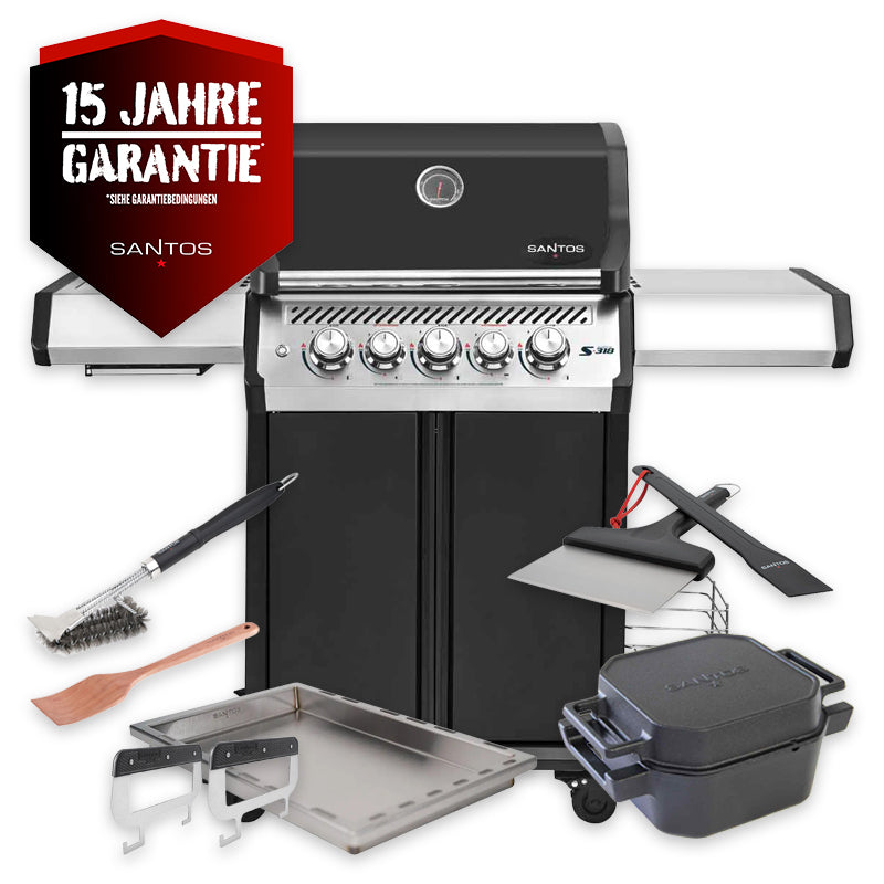 Gassgrill S-318 Pro svart 3 brennere med bakbrenner bundle forfra