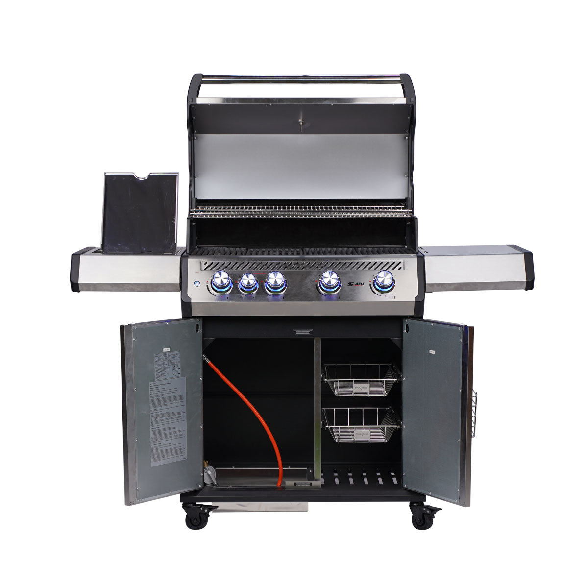 Montert Gassgrill S-401 Pro rustfritt stål 4 brennere sidebrenner i bruk