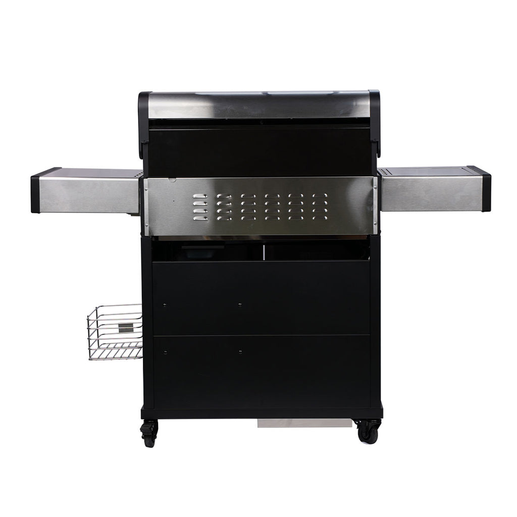 Nærbilde av grillrist og sidebrenner på Gassgrill S-401 Pro rustfritt stål 4 brennere sidebrenner