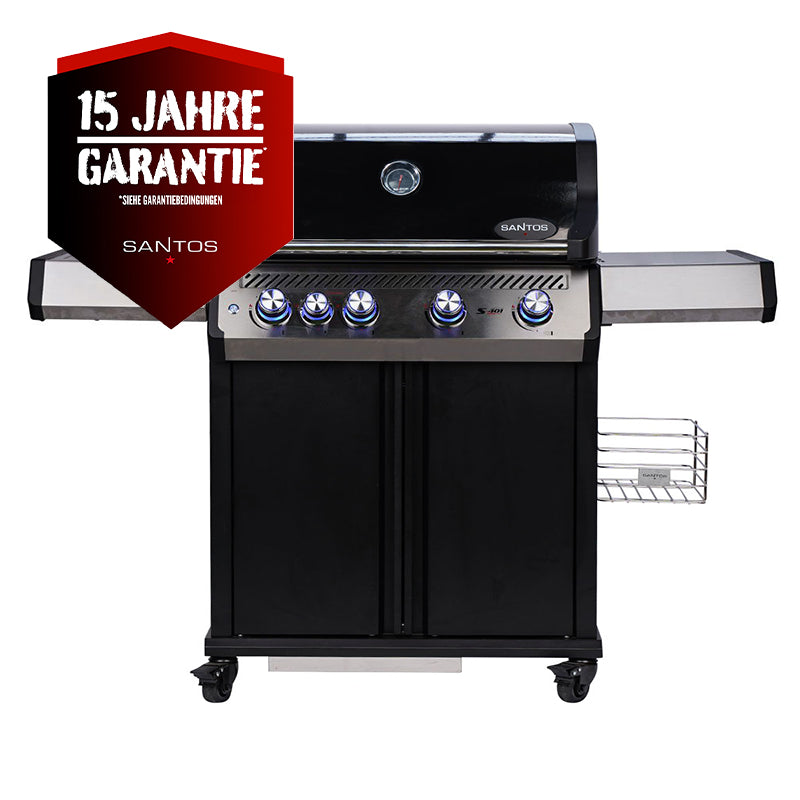 Gassgrill S-401 Pro svart med sidebrenner 4 brennere - SANTOS forfra