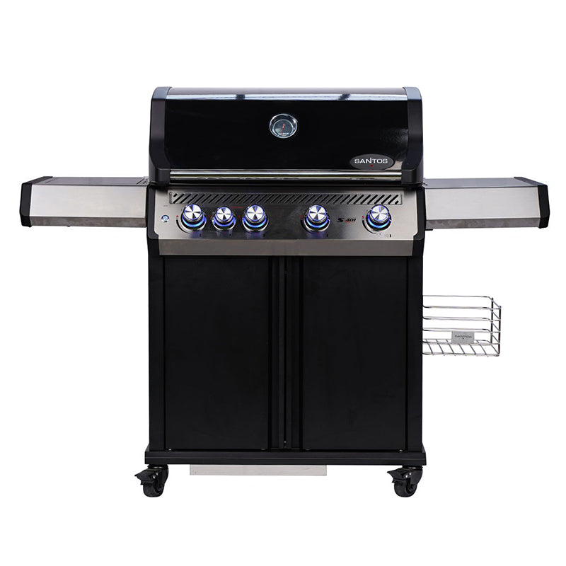 Gassgrill S-401 Pro svart med sidebrenner 4 brennere - SANTOS bakside