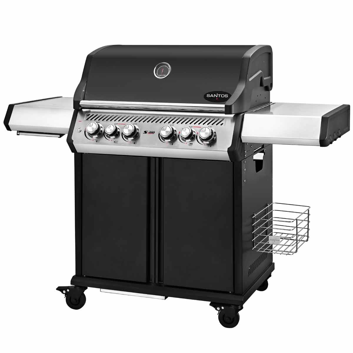 Montert Gassgrill S-418 Pro svart med sidebrenner og bakbrenner bundle utendørs