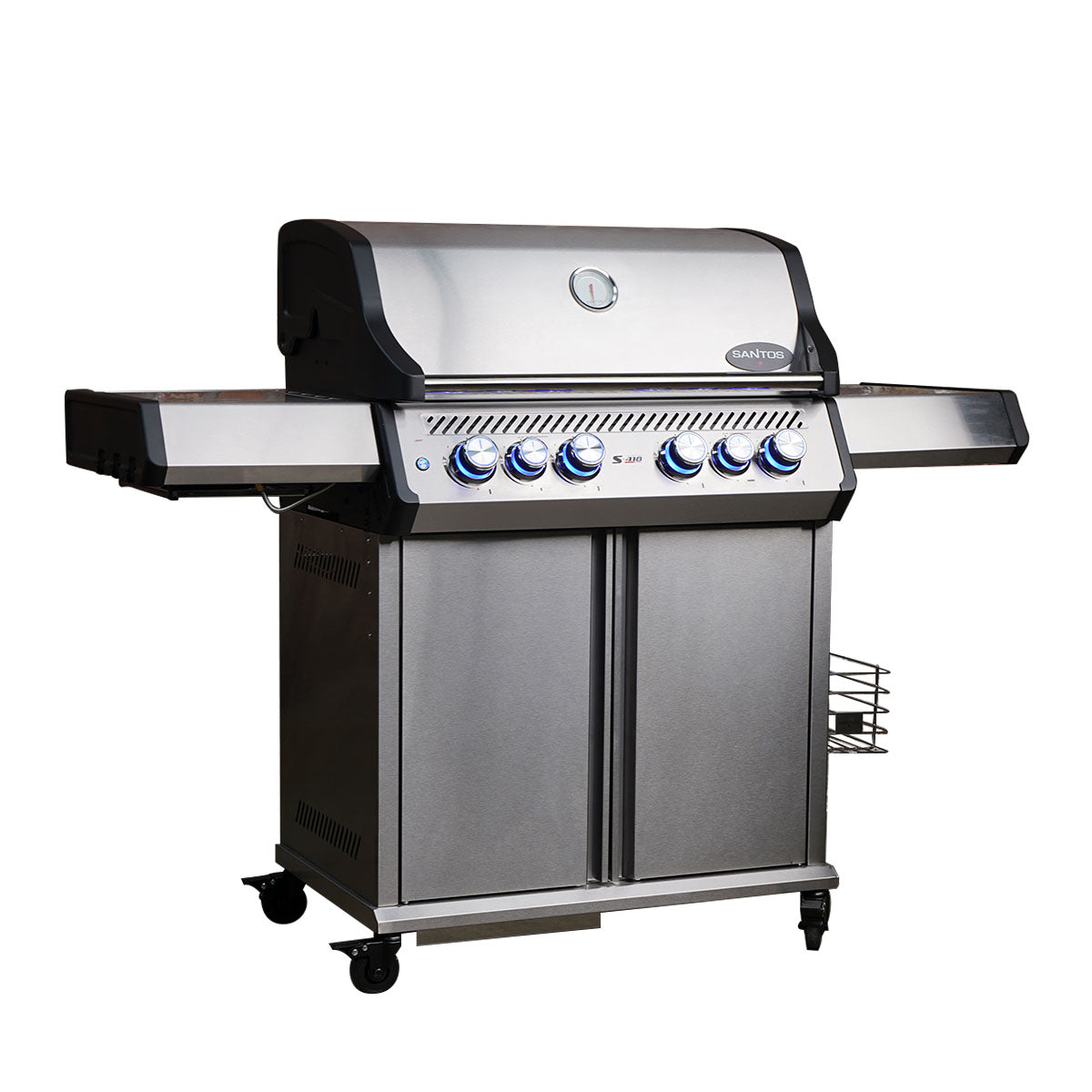 Montert Gassgrill S-418 Pro TST rustfritt stål med åpnet lokk