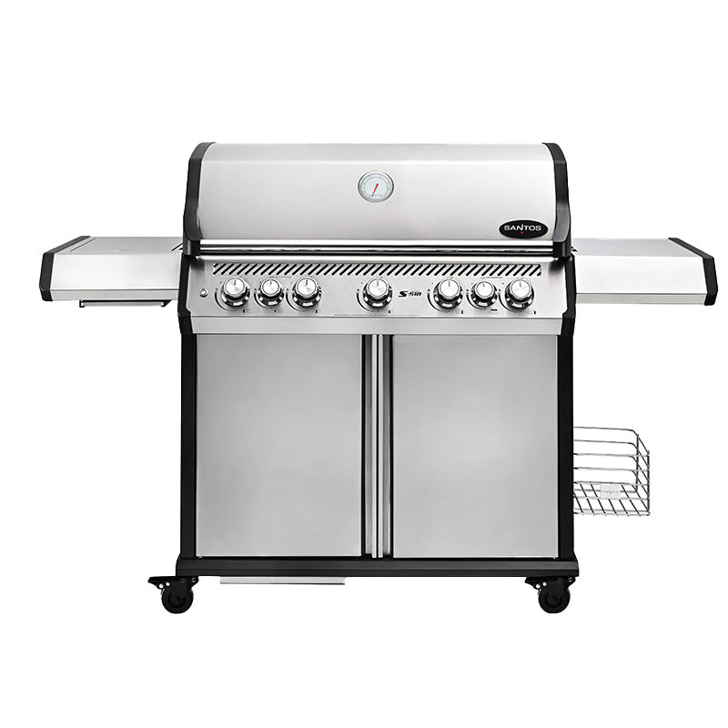 Gassgrill S-518 Pro rustfritt stål 5 brennere bakbrenner forfra