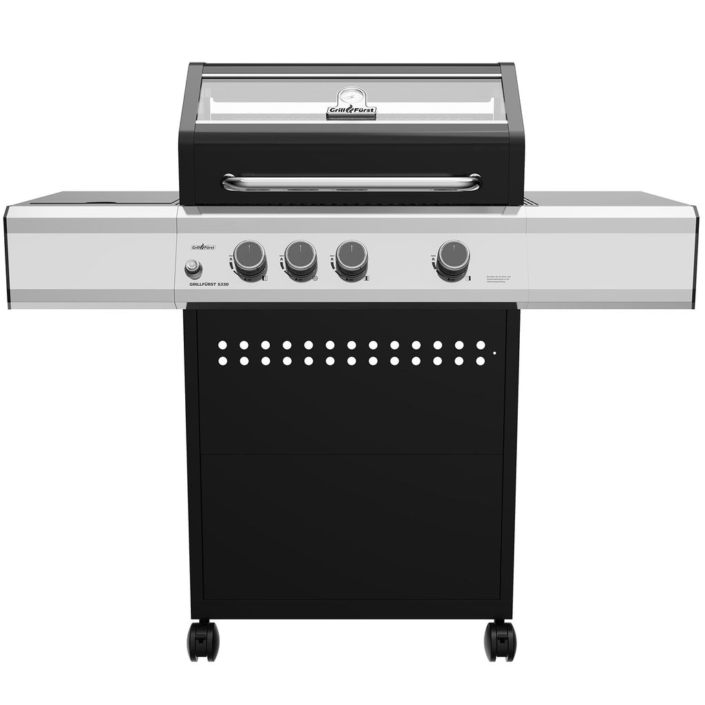 Gassgrill S330G 3 brennere med sidebrenner og støpejernsrist forfra