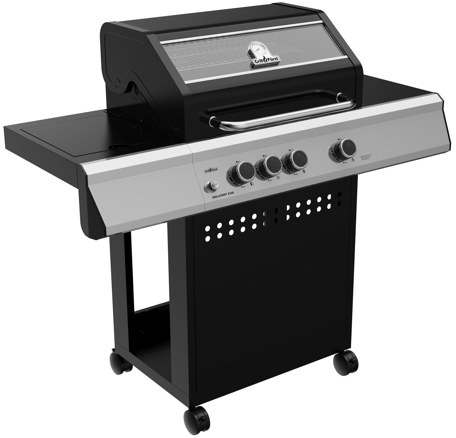 Gassgrill S330G sett bakfra med åpent lokk