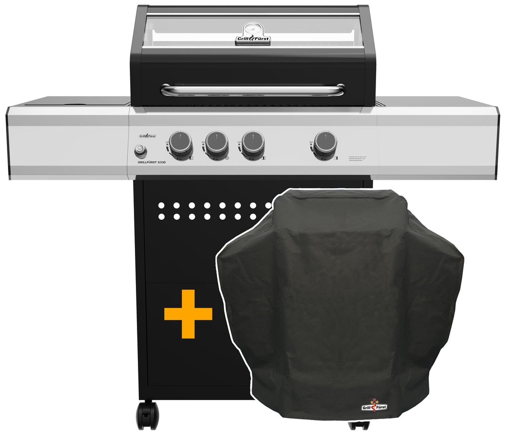 Gassgrill S330G 3 brennere sidebrenner støpejernsrist inkl. grilltrekk forfra