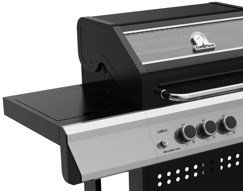 Fettoppsamler i rustfritt stål på Gassgrill S330G med grilltrekk grillbørste grillplate