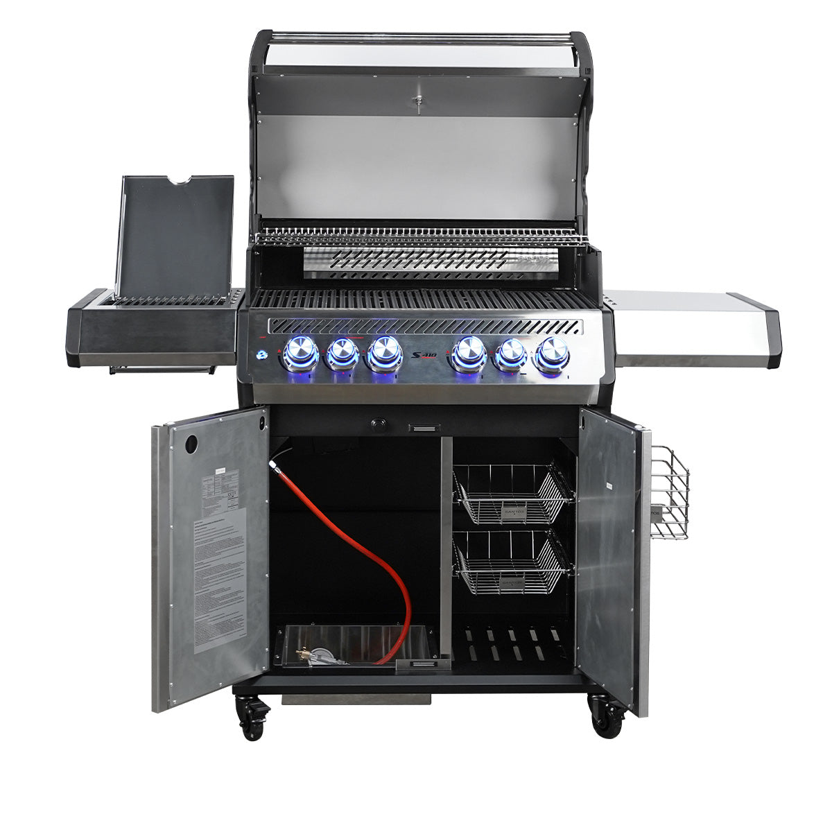 Detalj av brytere på Gassgrill S-418 Pro rustfritt stål 4 brennere bakbrenner