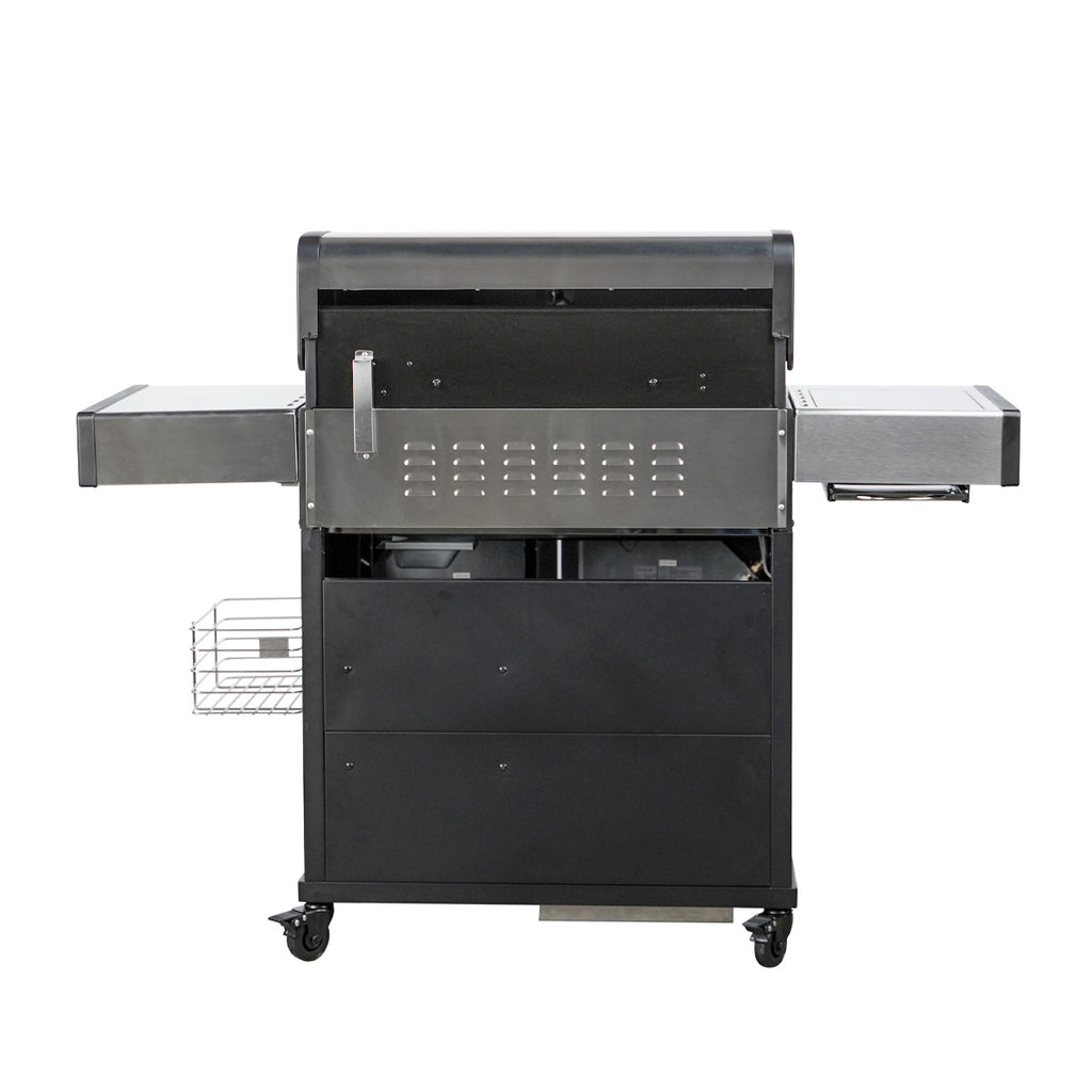 Montert Gassgrill S-418 Pro rustfritt stål 4 brennere bakbrenner i bruk