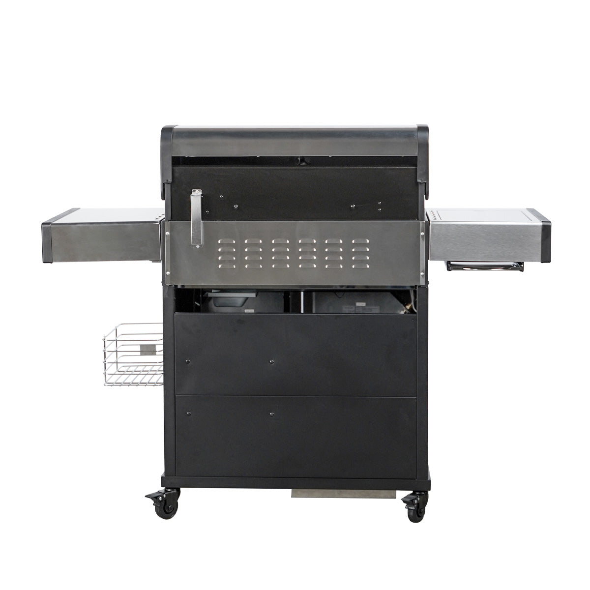 Montert Gassgrill S-418 Pro rustfritt stål 4 brennere bakbrenner i bruk