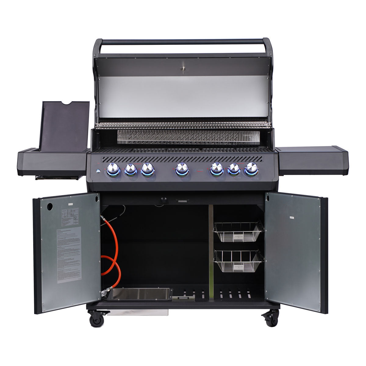 Gassgrill Santos S-518 PRO All Black 5 brennere støpejernsrist detalj av brennere