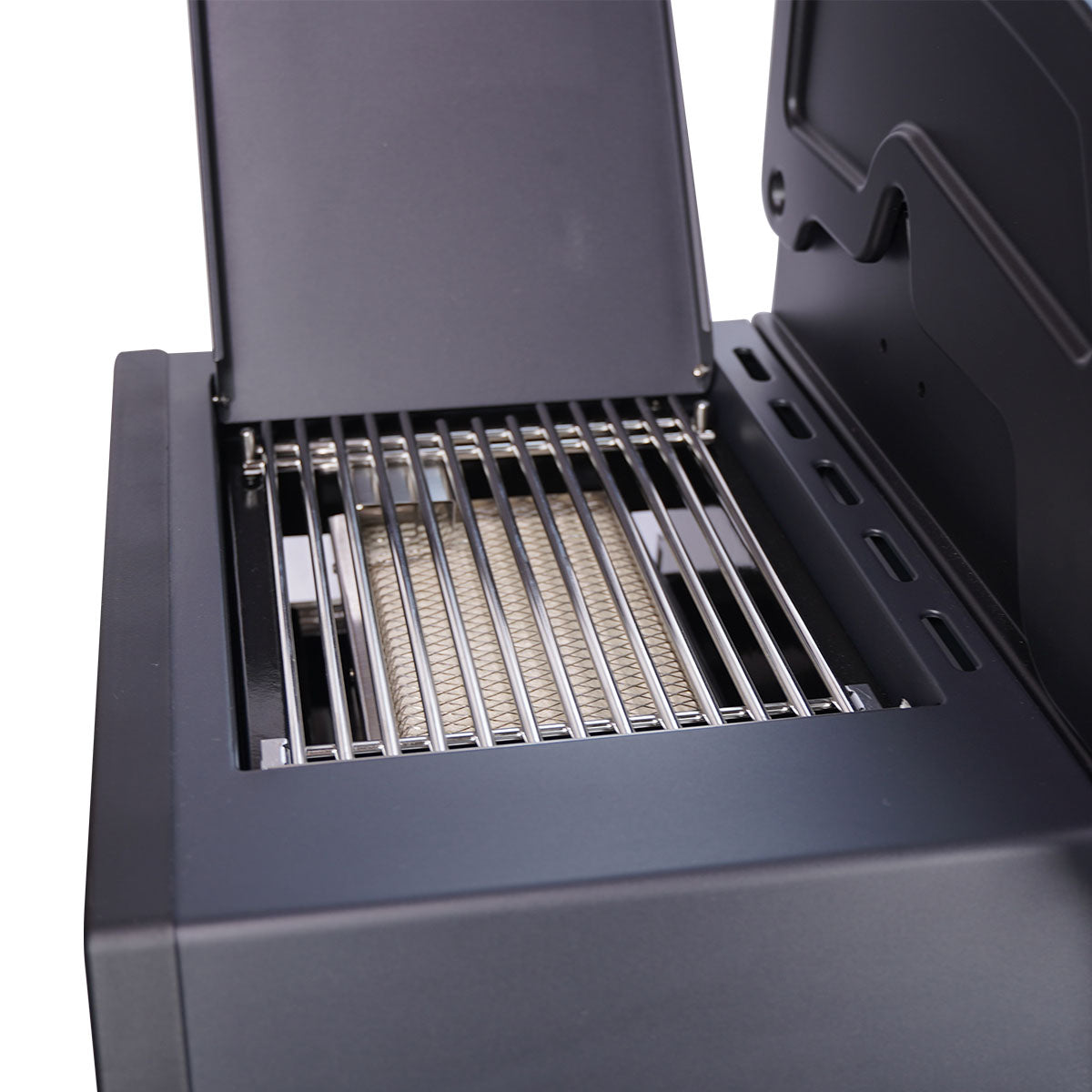 Nærbilde av støpejernsrist på Gassgrill Santos S-518 PRO All Black 5 brennere støpejernsrist