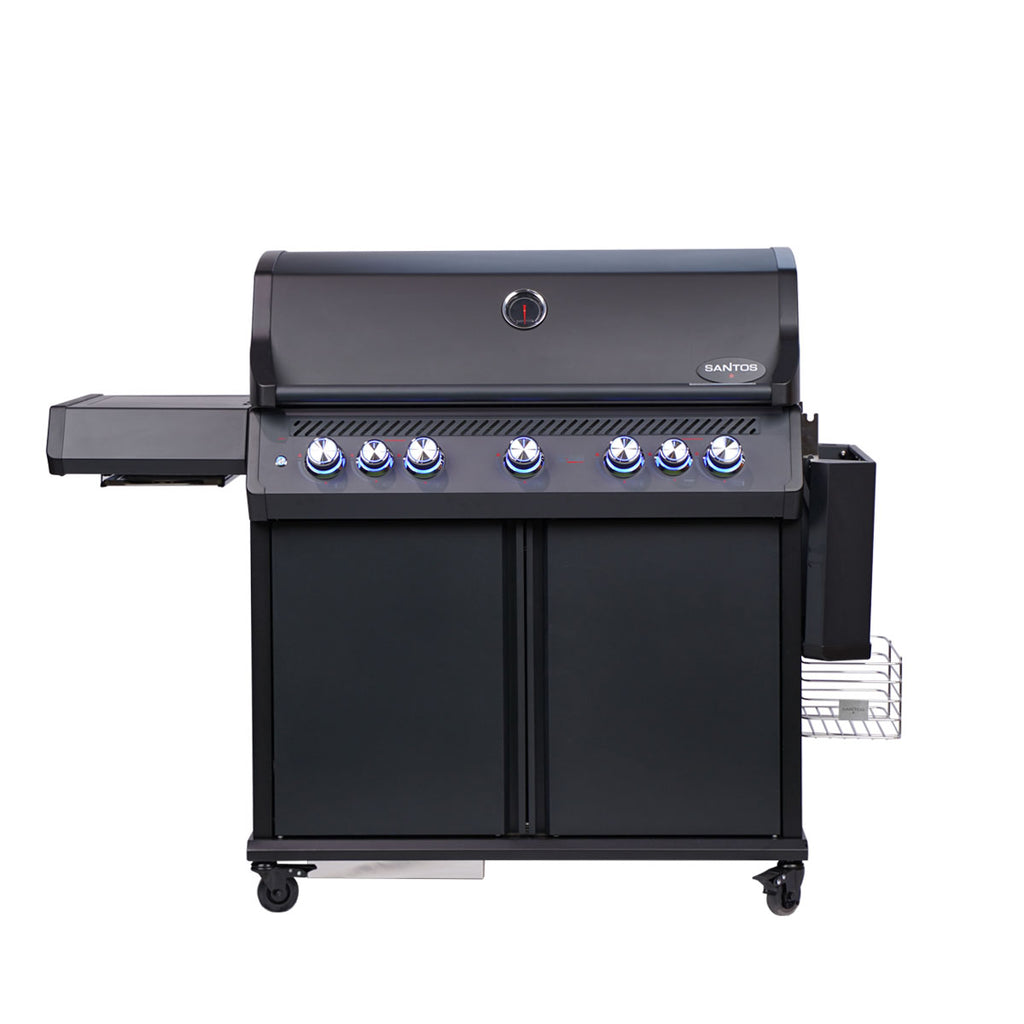 Gassgrill Santos S-518 PRO All Black 5 brennere støpejernsrist lokk med termometer